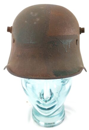 Imperial German, WW1, M1917 Stahlhelm, Original Camouflage Paint, Liner with Cloth Stuffing Pads, Named, Detached Chinstrap