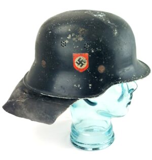 German, WWII, Double Decal Hitler Youth Fire Police Helmet, Named H. Weigand, Size 58
