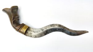 Indonesian / Malaysian, c. late 19th–early 20th century, Small Kris (Keris) Dagger with Wavy (Luk) Blade and Carved Wooden Hilt