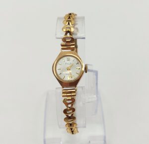 Ladies 9ct Gold Avia Watch on Gold Plated Bracelet c1969