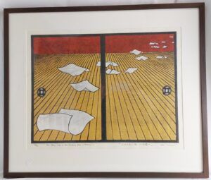 Japanese, Nana Shiomi, The Other Side of the Sliding Door – Hokusai, ふすまの向う側 — 北斎, Limited Edition Woodcut Print, 22/30, Signed, 2004