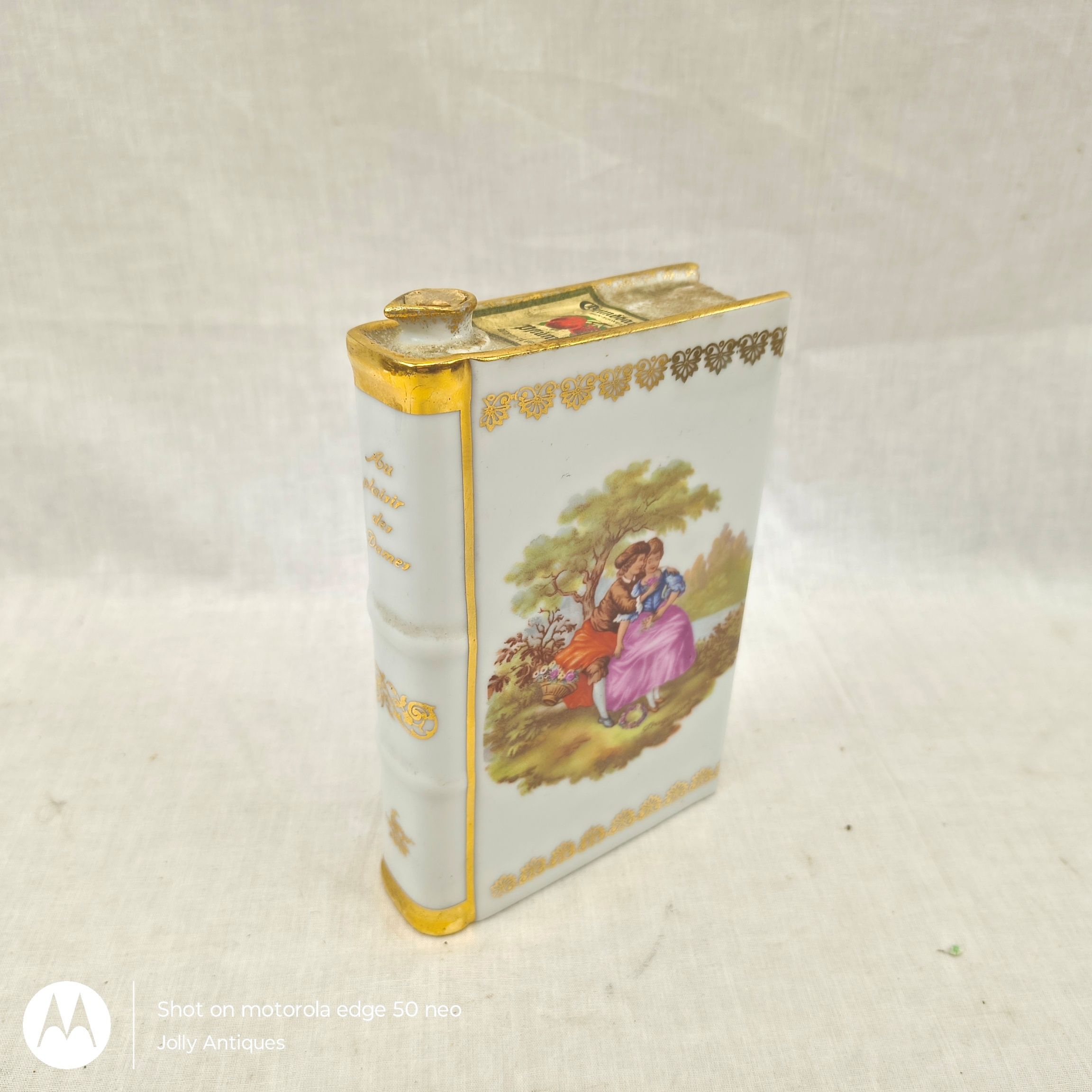 Vintage Ceramic Limoges Au Plaisir Des Dames Book Flask And Five Shots - Image 18