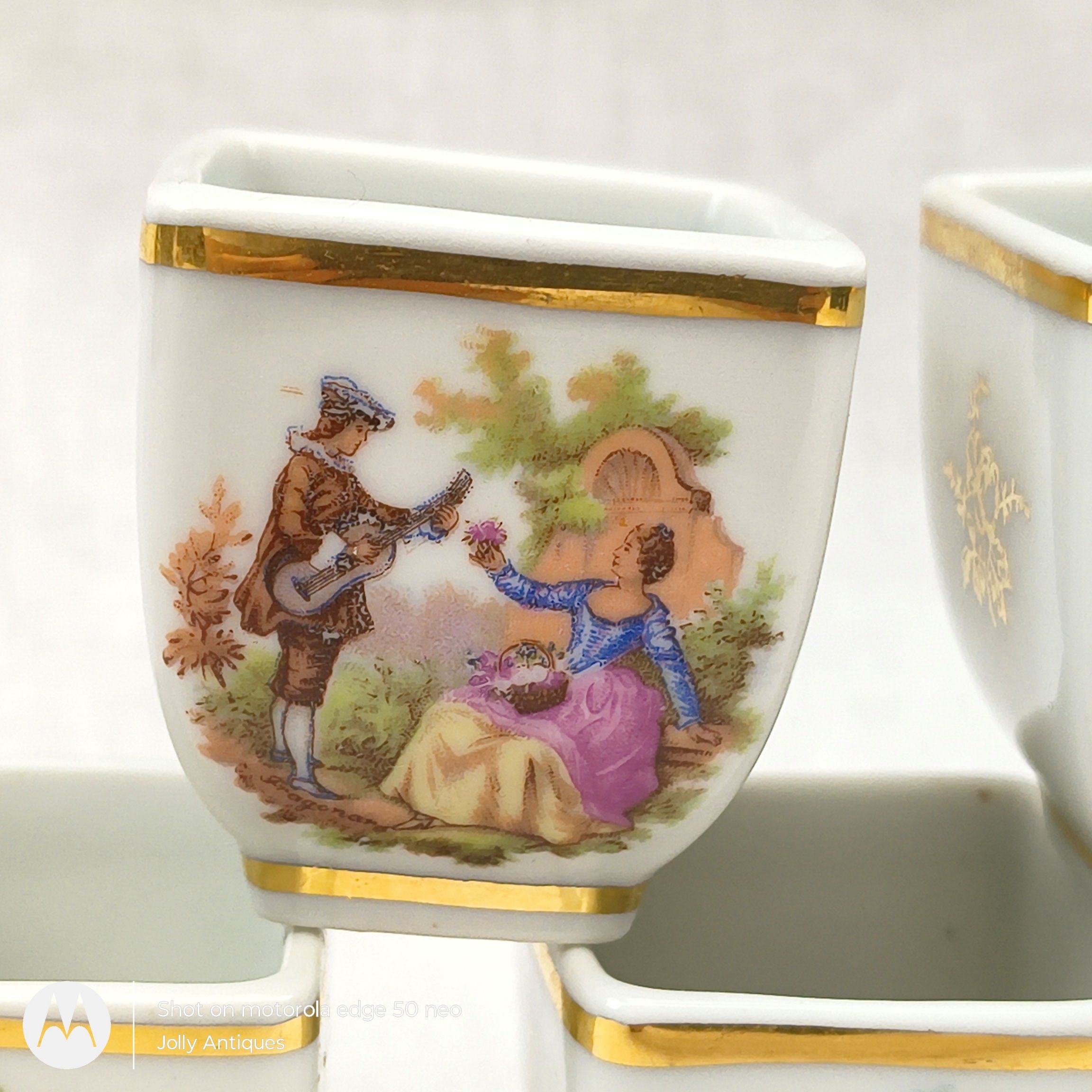 Vintage Ceramic Limoges Au Plaisir Des Dames Book Flask And Five Shots - Image 9