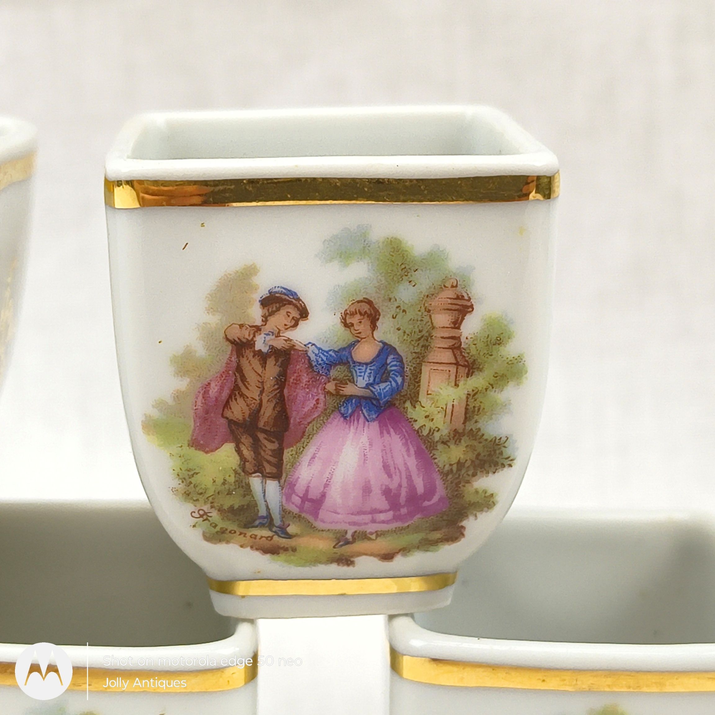 Vintage Ceramic Limoges Au Plaisir Des Dames Book Flask And Five Shots - Image 8