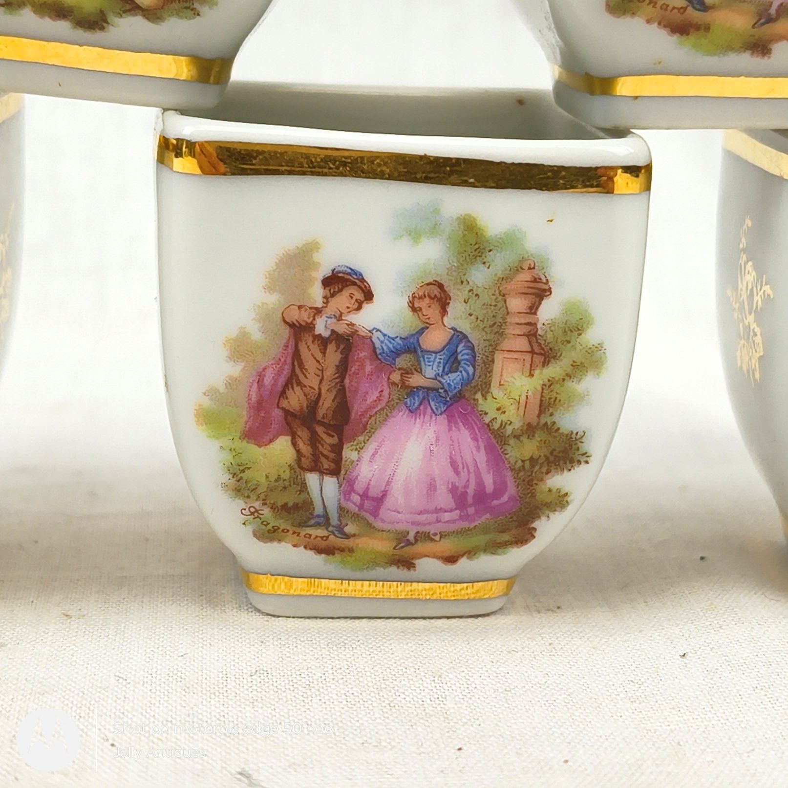 Vintage Ceramic Limoges Au Plaisir Des Dames Book Flask And Five Shots - Image 6
