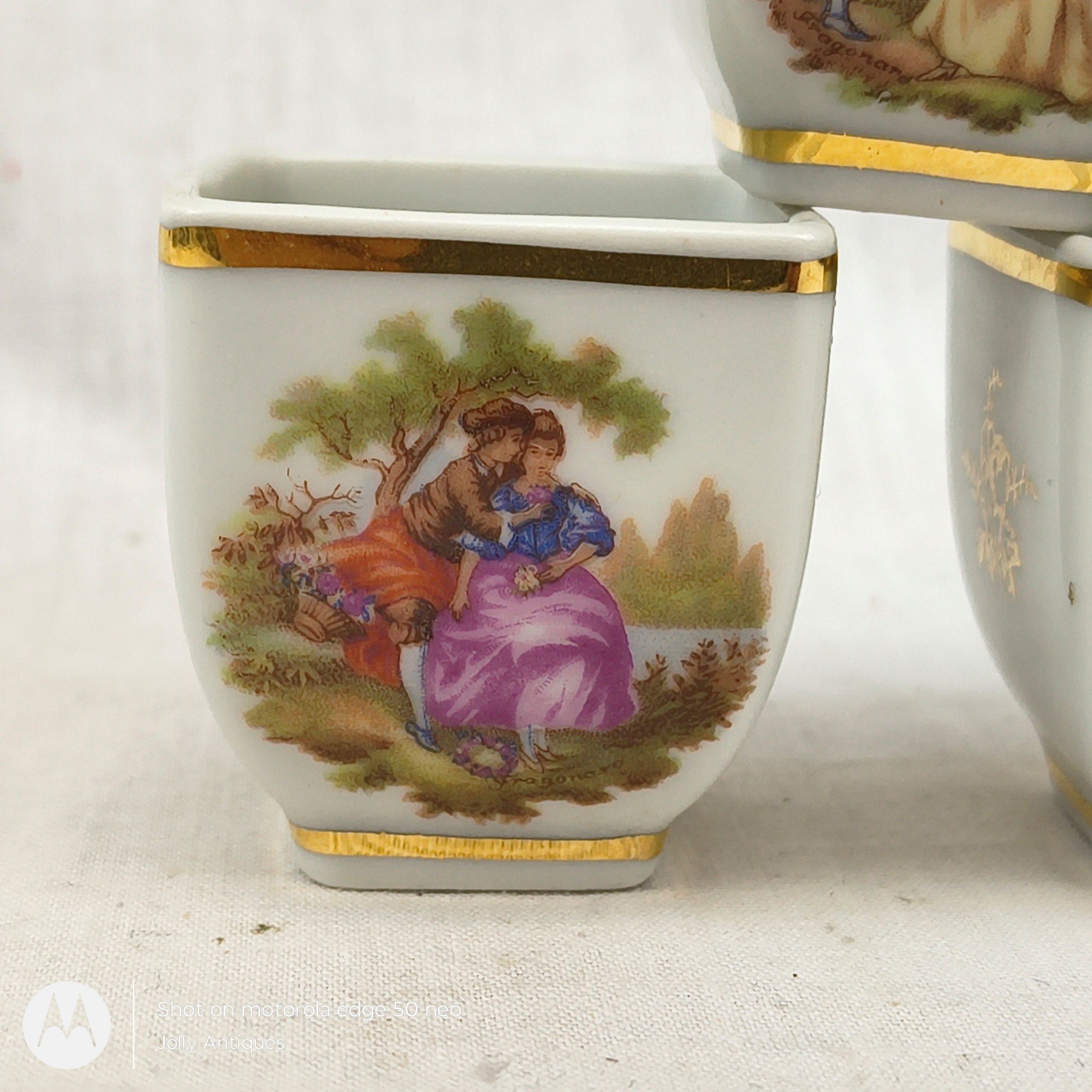 Vintage Ceramic Limoges Au Plaisir Des Dames Book Flask And Five Shots - Image 5