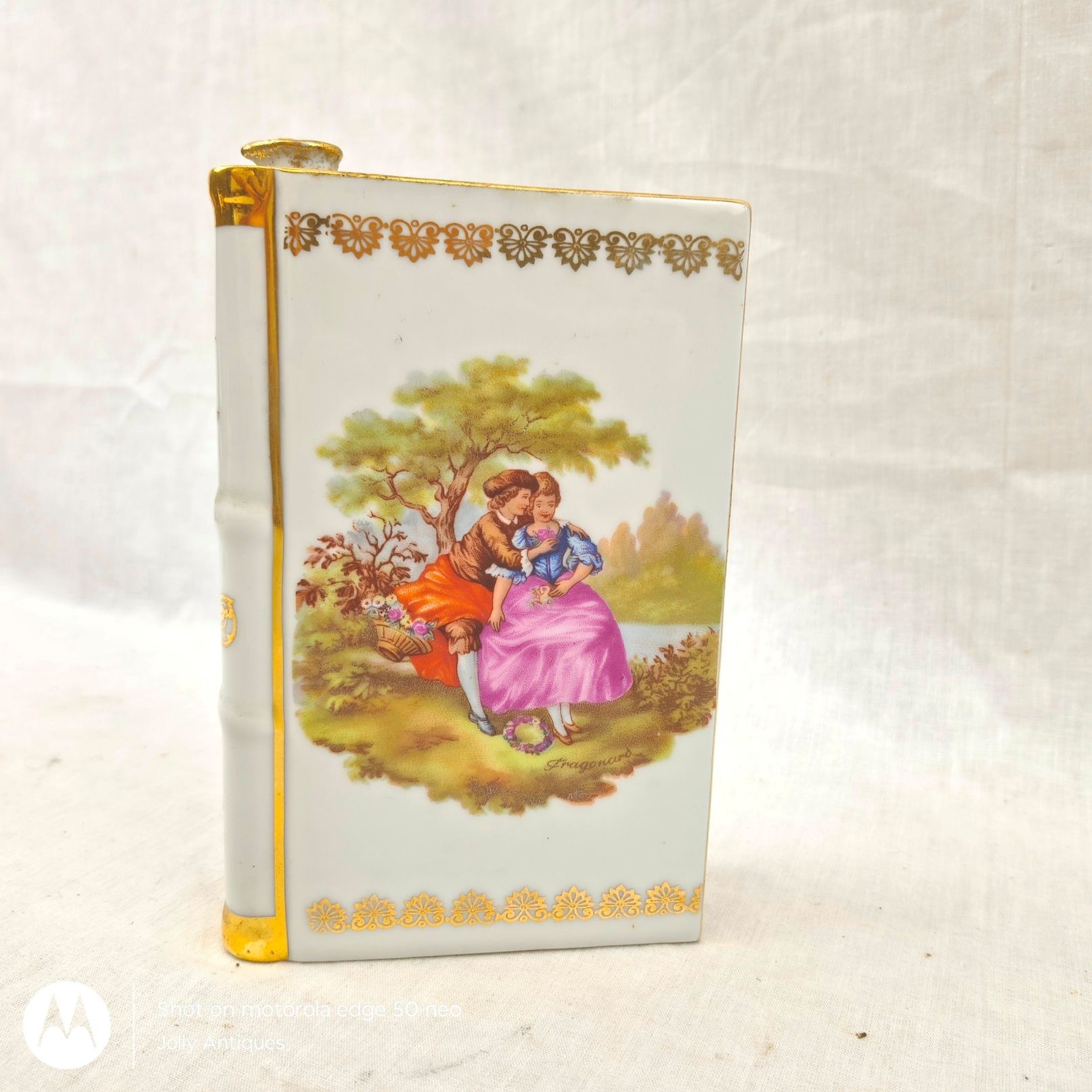 Vintage Ceramic Limoges Au Plaisir Des Dames Book Flask And Five Shots - Image 17
