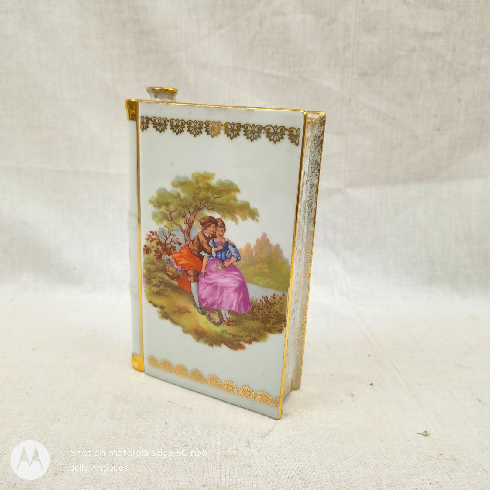 Vintage Ceramic Limoges Au Plaisir Des Dames Book Flask And Five Shots - Image 16