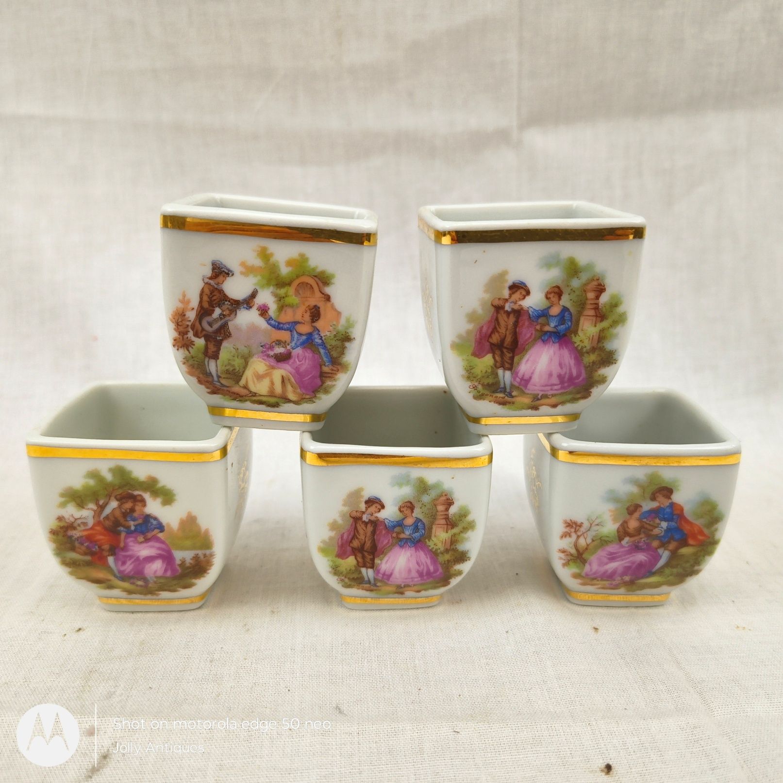 Vintage Ceramic Limoges Au Plaisir Des Dames Book Flask And Five Shots - Image 10