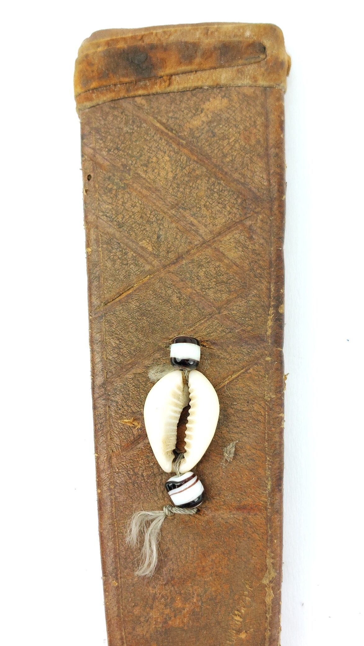 West African Tribal Dagger with Crocodile-Skin Grip and Cowrie-Decorated Sheath - Image 22