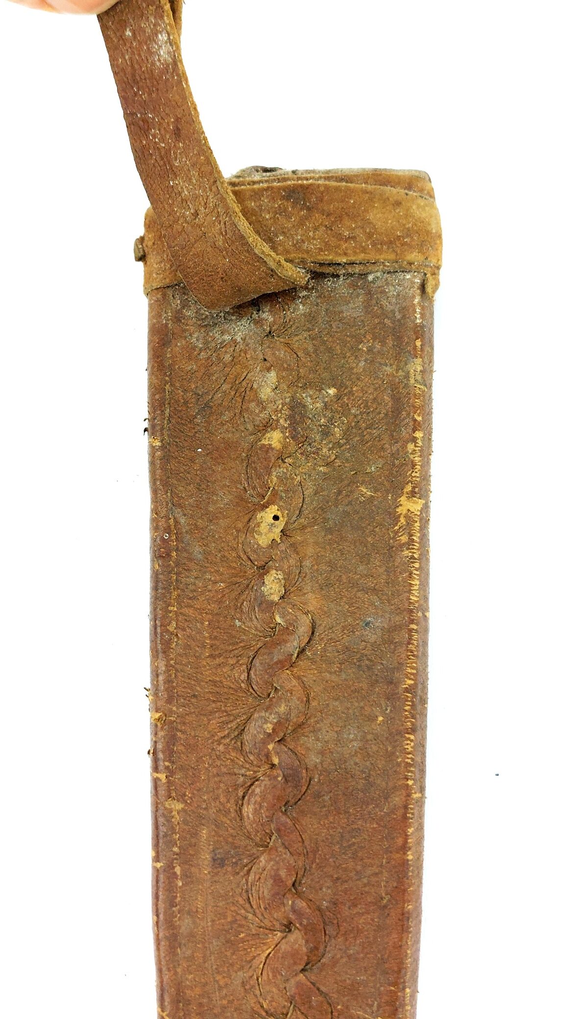 West African Tribal Dagger with Crocodile-Skin Grip and Cowrie-Decorated Sheath - Image 25