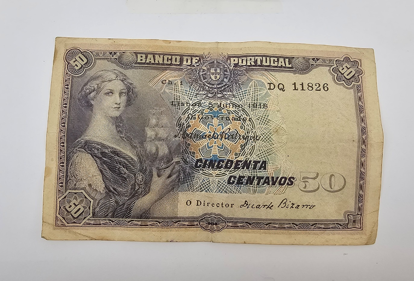 1918 Portugal 50 Centavos Banknote - Image 2