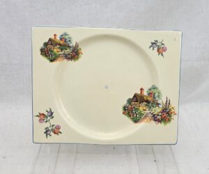 1930s Clarice Cliff Biarritz Cottage Rectangular Cake Stand Plate