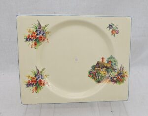 1930s Clarice Cliff Biarritz Cottage Rectangular Cake Stand Plate #2