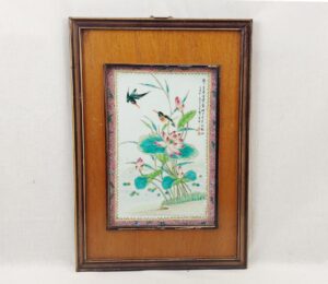 1950s Chinese Famile Rose Hand Painted Porcelain Plaque
