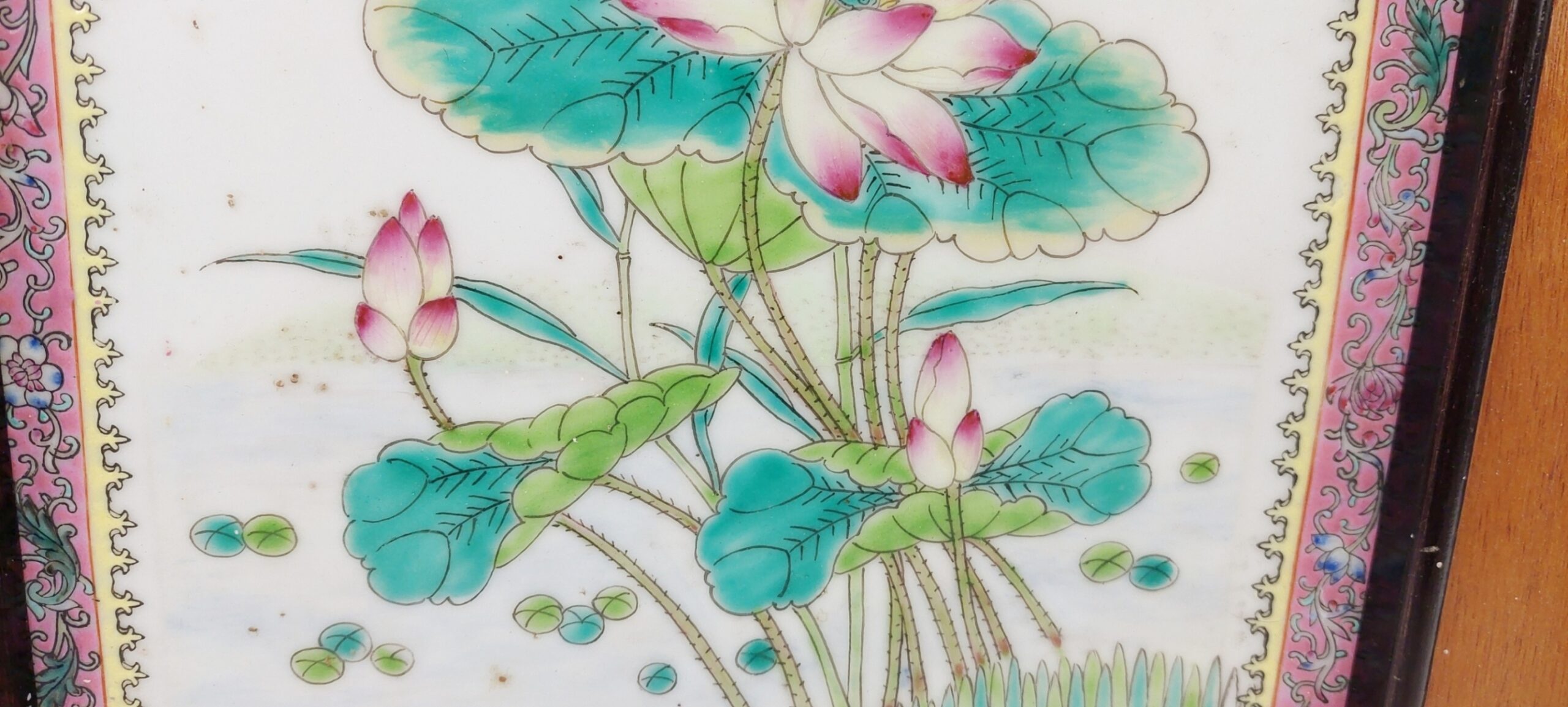 1950s Chinese Famile Rose Hand Painted Porcelain Plaque - Image 3