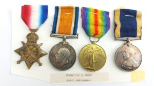 British, WWI, Royal Navy, Medal Group of Four — Petty Officer Hazeldine Croad 202089, HMS Bellerophon, Battle of Jutland Veteran