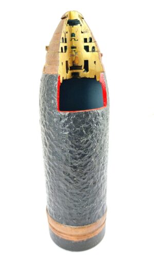 British, WW1, 18-Pounder Shrapnel Shell (Sectioned Cutaway) fitted with No. 85 Time & Percussion Fuse – Dated 1915, Marked “B.S.C. No 85”, Inert