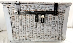 British, WWII Pattern, Royal Navy Shipboard Laundry Basket – Wicker with Leather and Iron Fittings