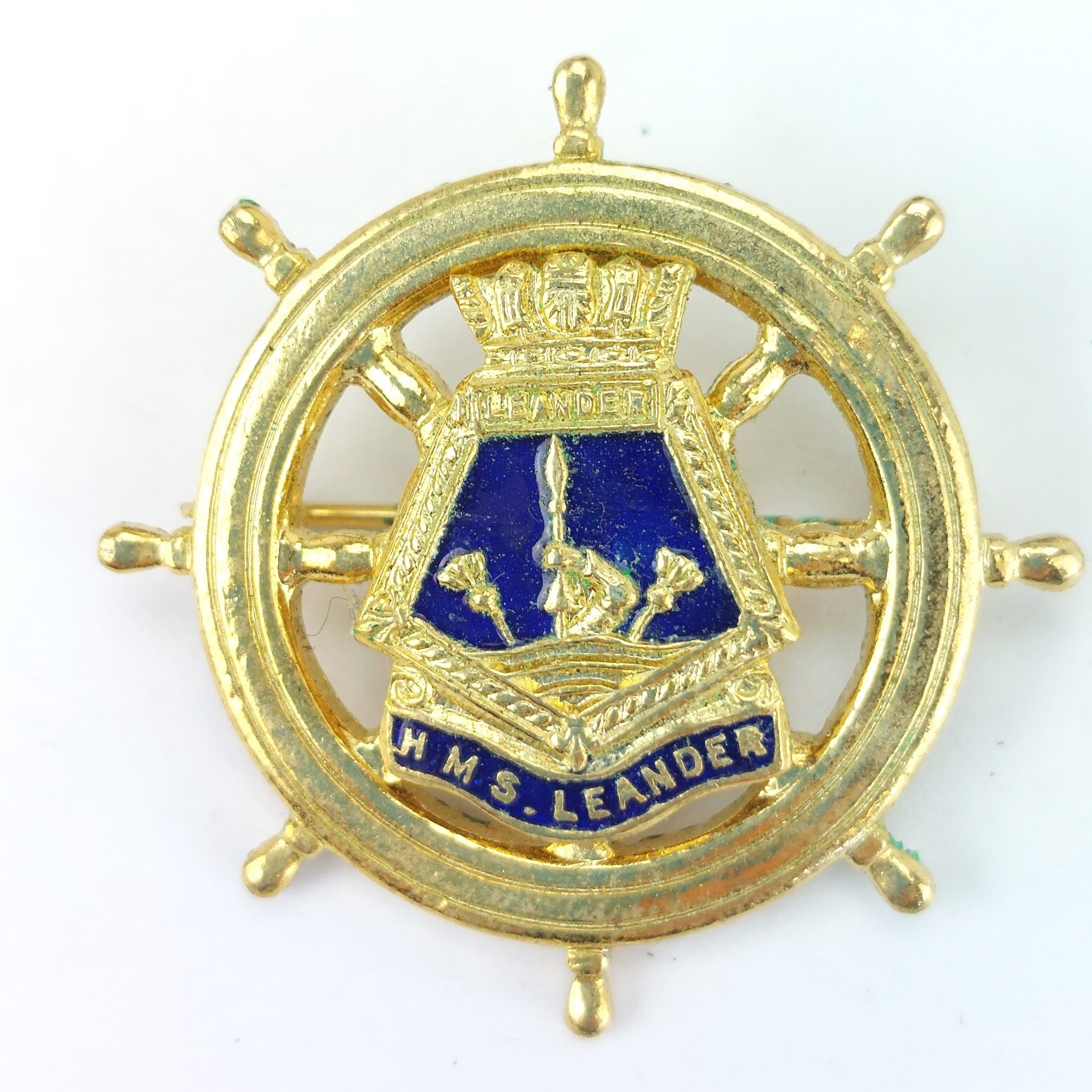 British, WWII era, Royal Navy, HMS Leander Sweetheart Brooch, Enamel & Gilt - Image 2