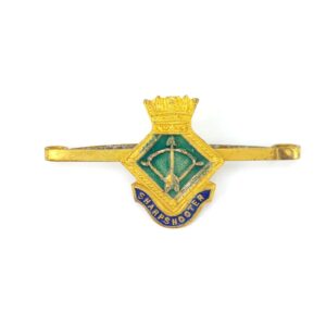 British, WWII, Royal Navy HMS Sharpshooter Sweetheart Gilt & Enamel Bar Brooch