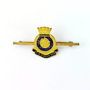 British, Post WWII, Royal Navy HMS Solebay Sweetheart Brooch, Gilt & Enamel