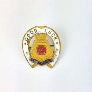 British, WWII, Royal Navy Sweetheart Badge, HMS Carlisle, Enamel Horseshoe “Good Luck”