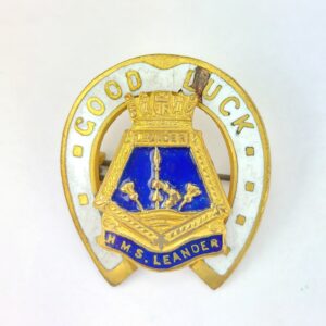 British, WWII Royal Navy Sweetheart Brooch – HMS Leander, Horseshoe “Good Luck” Design