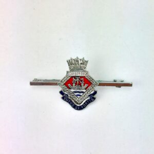 British, WWII era, Royal Navy Sweetheart Brooch – HMS Scarborough, Silvered & Enamel