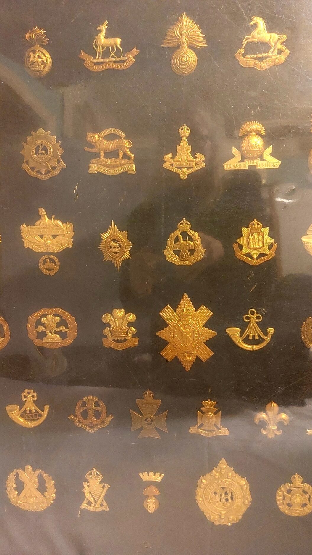British, cWW1-WW2, Framed Display of 66 Original Brass & Gilding-Metal Army Cap Badges - Image 4