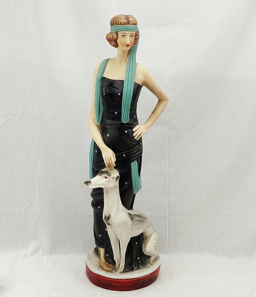 Contemporary Plaster Cast Of An Art Deco Flapper Girl With Dog