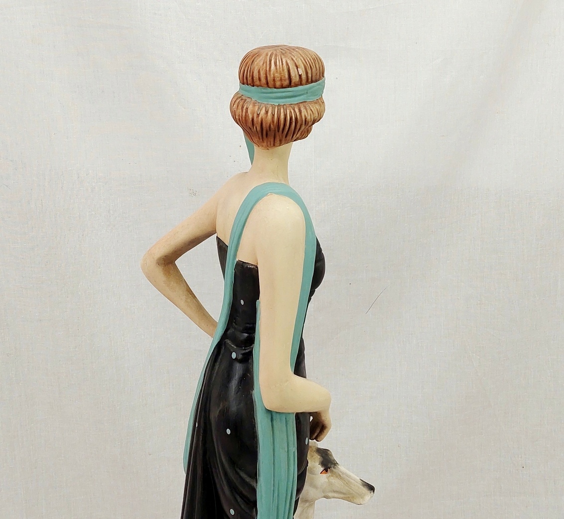 Contemporary Plaster Cast Of An Art Deco Flapper Girl With Dog - Image 3
