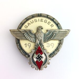 German, WW2, Hitler Youth "Gausieger 1939" Regional Winner Badge, by G. Brehmer – Enamelled Award