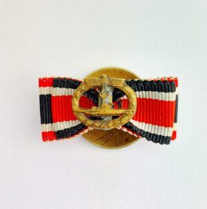 German, WW2, Miniature U-Boat War Badge Button Hole, with Iron Cross 2nd Class (EK2) Buttonhole Ribbon