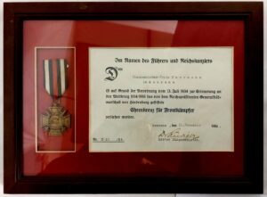 Imperial German, WWI, Honour Cross for Combatants (Ehrenkreuz für Frontkämpfer) with Award Document – Glasermeister Fritz Herrmann, Meerane – Framed Presentation