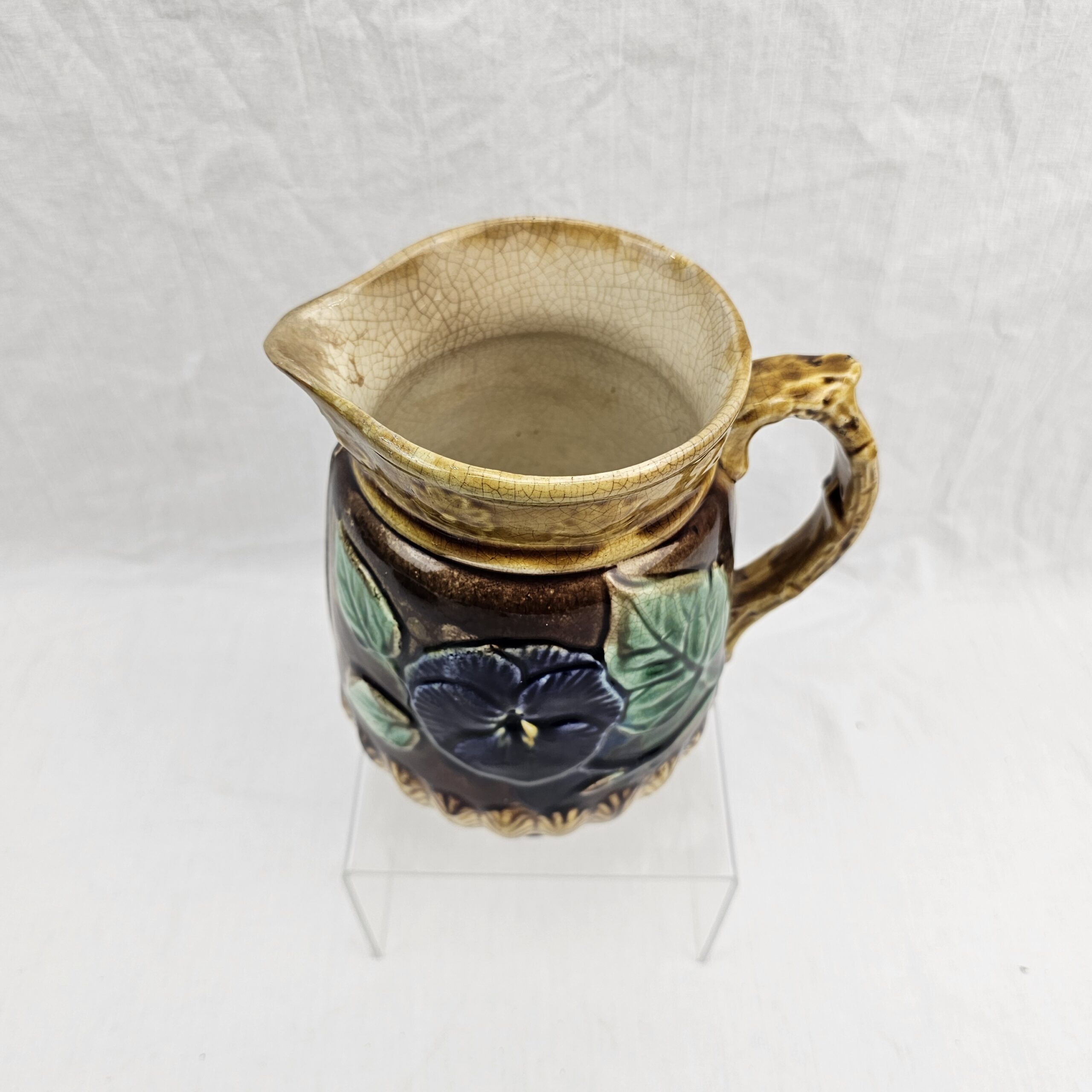 Majolica Iris Flower Pottery Jug - Image 2