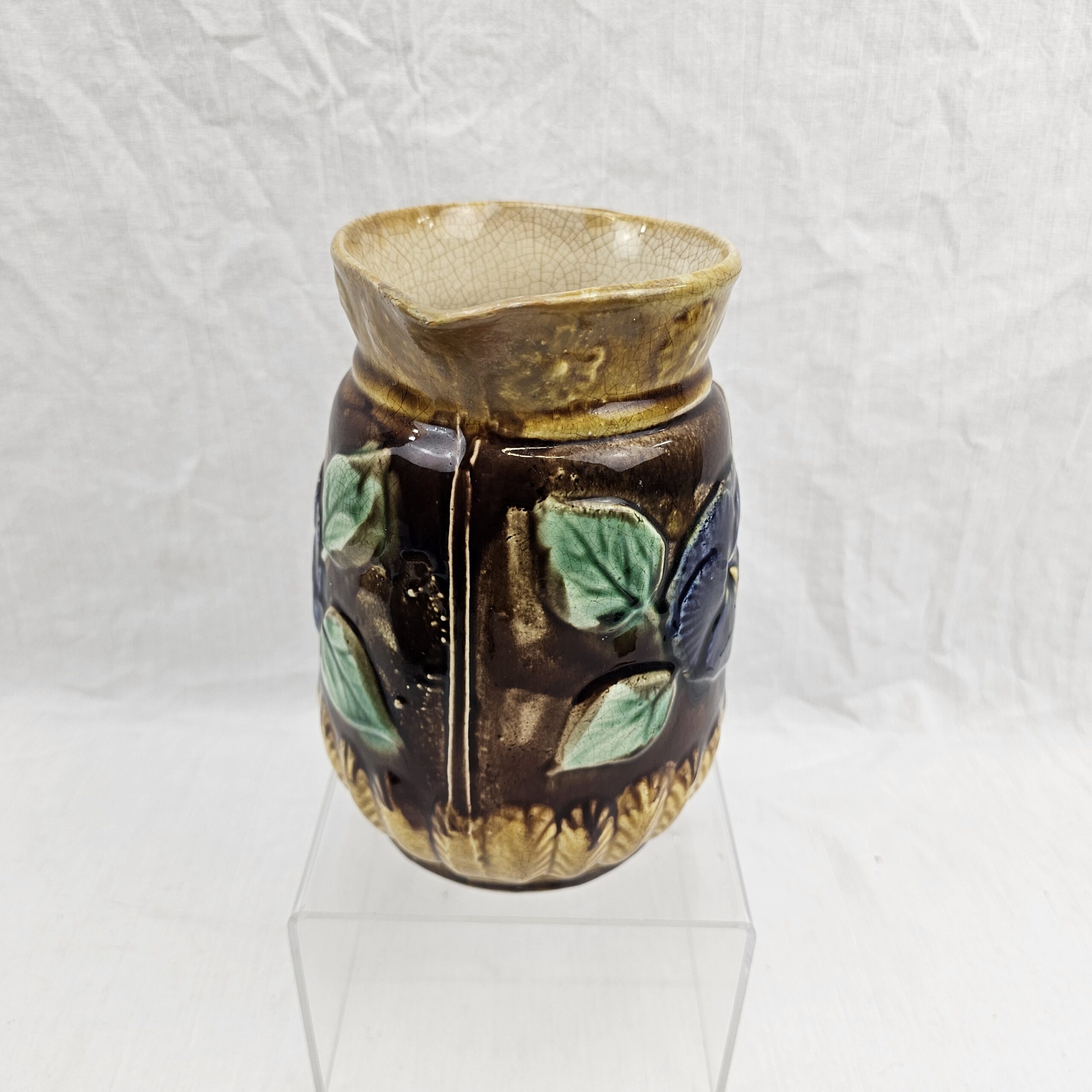 Majolica Iris Flower Pottery Jug - Image 7