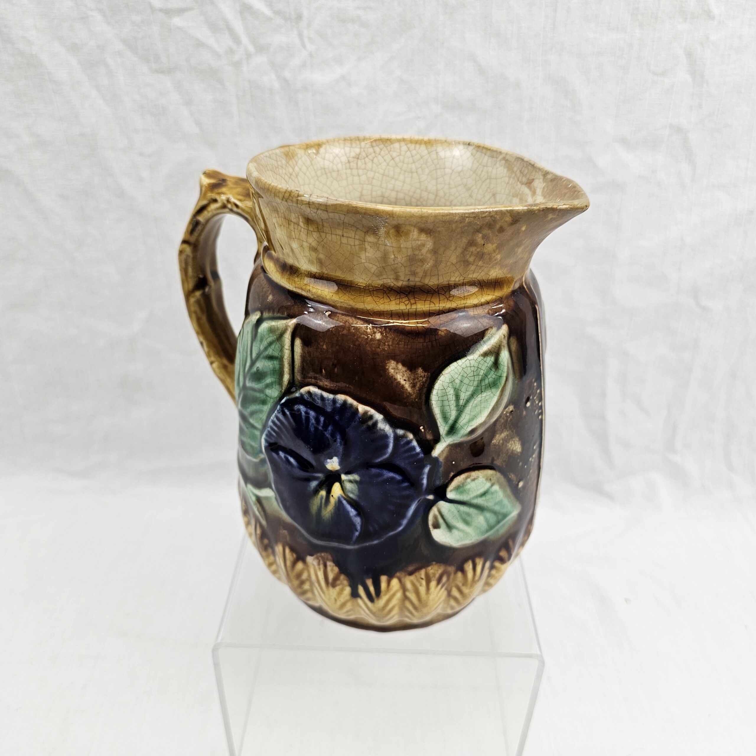 Majolica Iris Flower Pottery Jug - Image 6