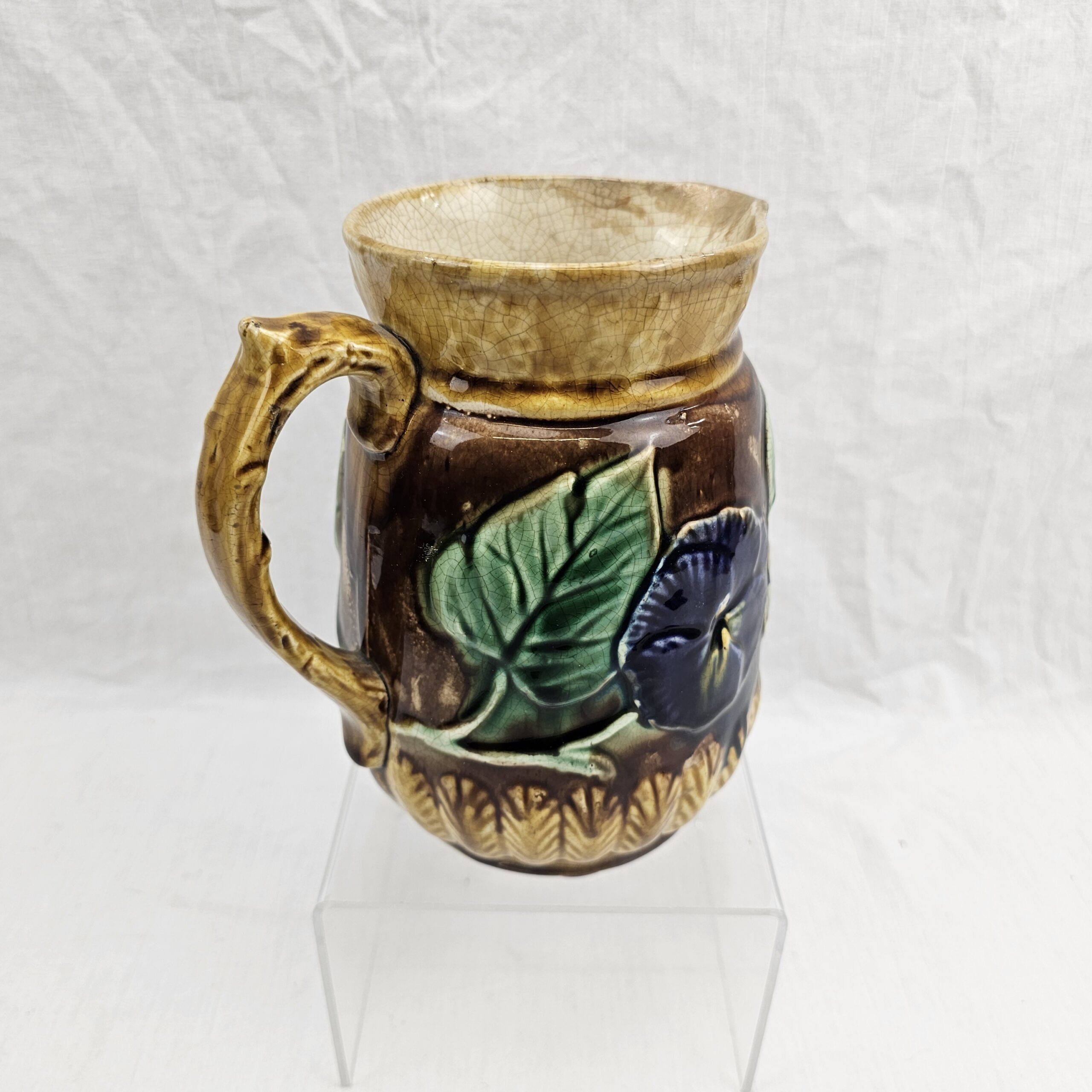 Majolica Iris Flower Pottery Jug - Image 5