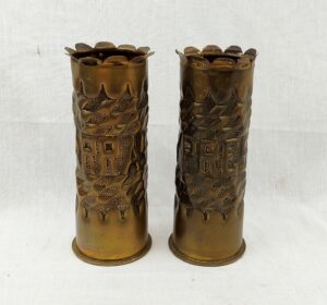 Pair Of 1915/17 German 75mm Trench Art Ypres Arras Shell Cases