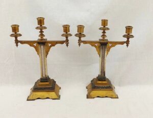Pair Of c1850 Gothic Revival Gilt Bronze Candlesticks