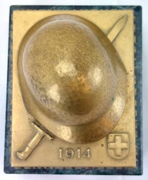 Swiss, 1939, Bronze and Marble Paperweight — “Eidgenössisches Wehrmannstich Schützenfest Luzern 1939”
