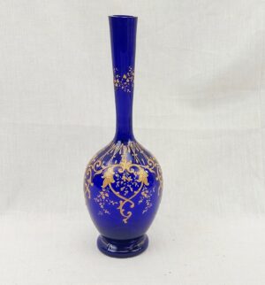 Victorian Bristol Blue Enamelled Glass Ovoid Vase
