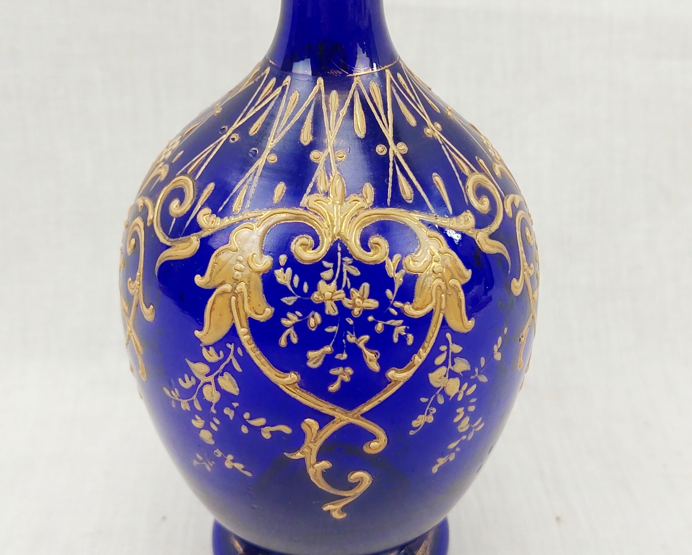 Victorian Bristol Blue Enamelled Glass Ovoid Vase - Image 10