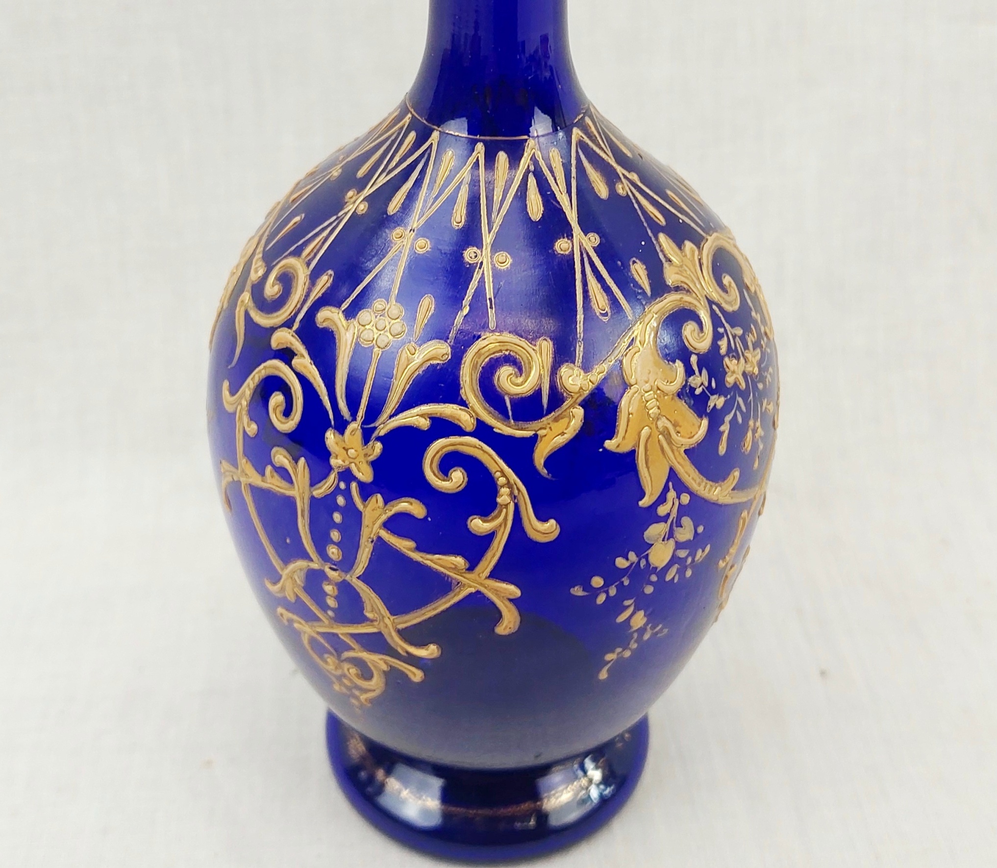 Victorian Bristol Blue Enamelled Glass Ovoid Vase - Image 9