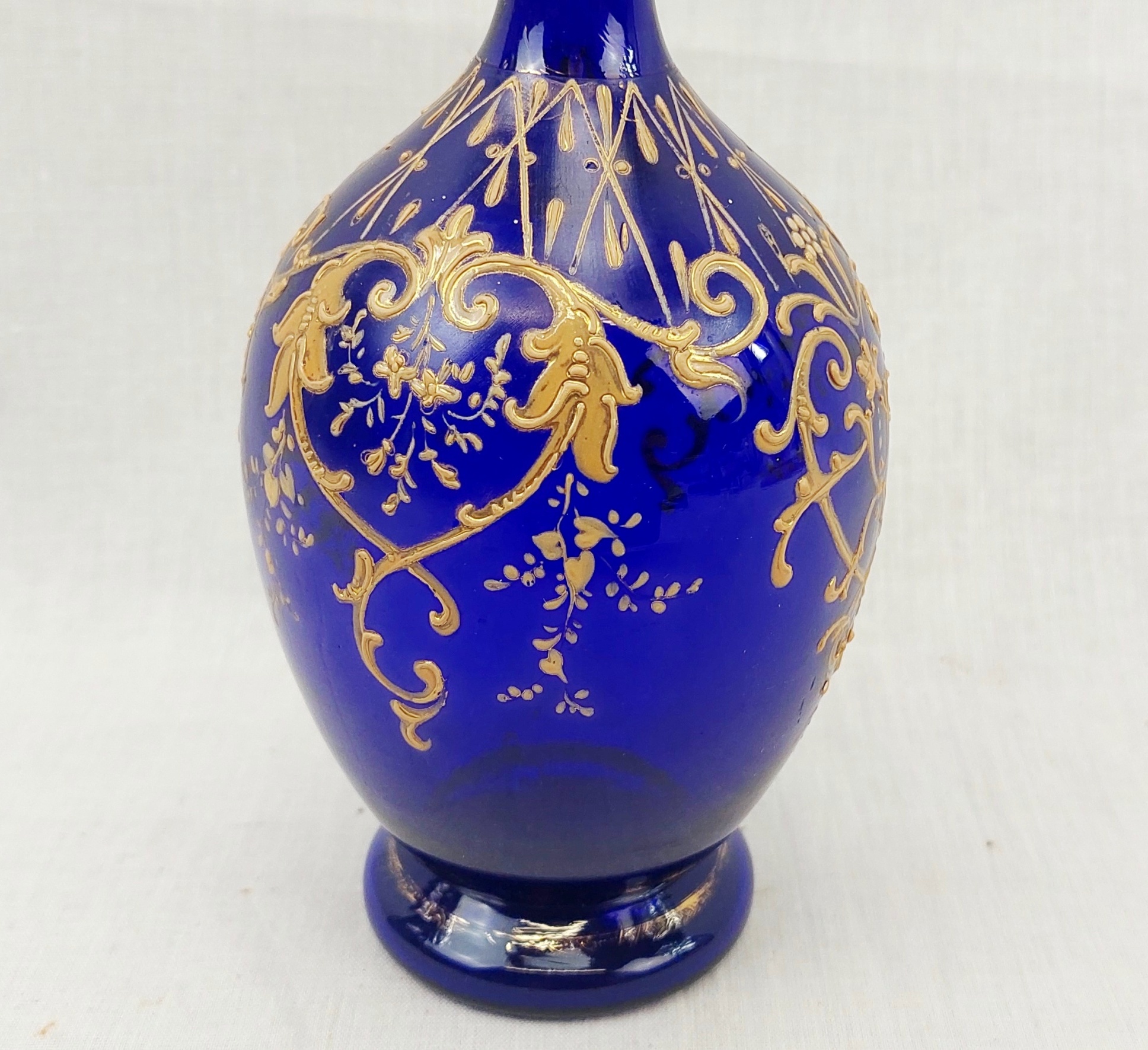 Victorian Bristol Blue Enamelled Glass Ovoid Vase - Image 8