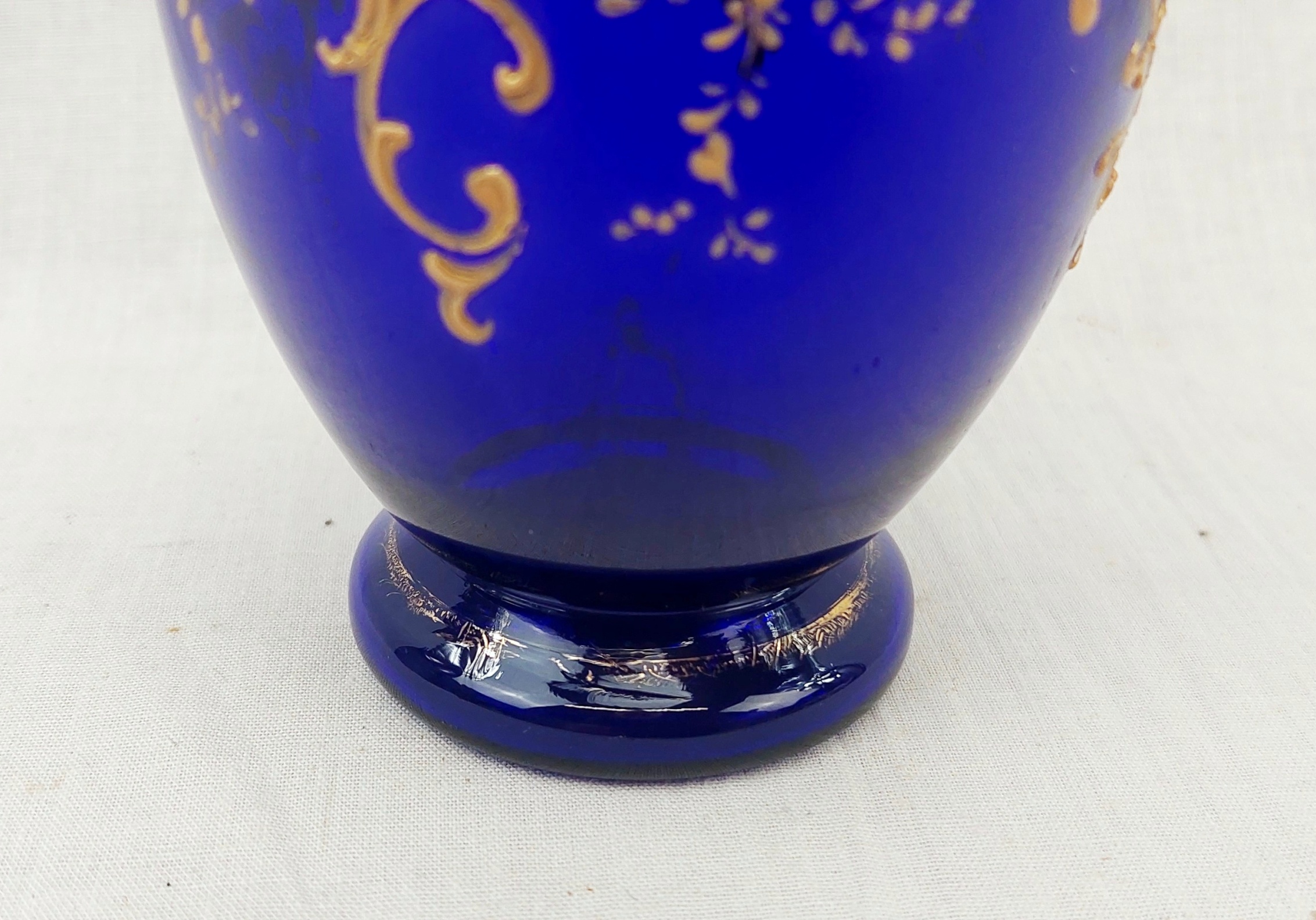 Victorian Bristol Blue Enamelled Glass Ovoid Vase - Image 7