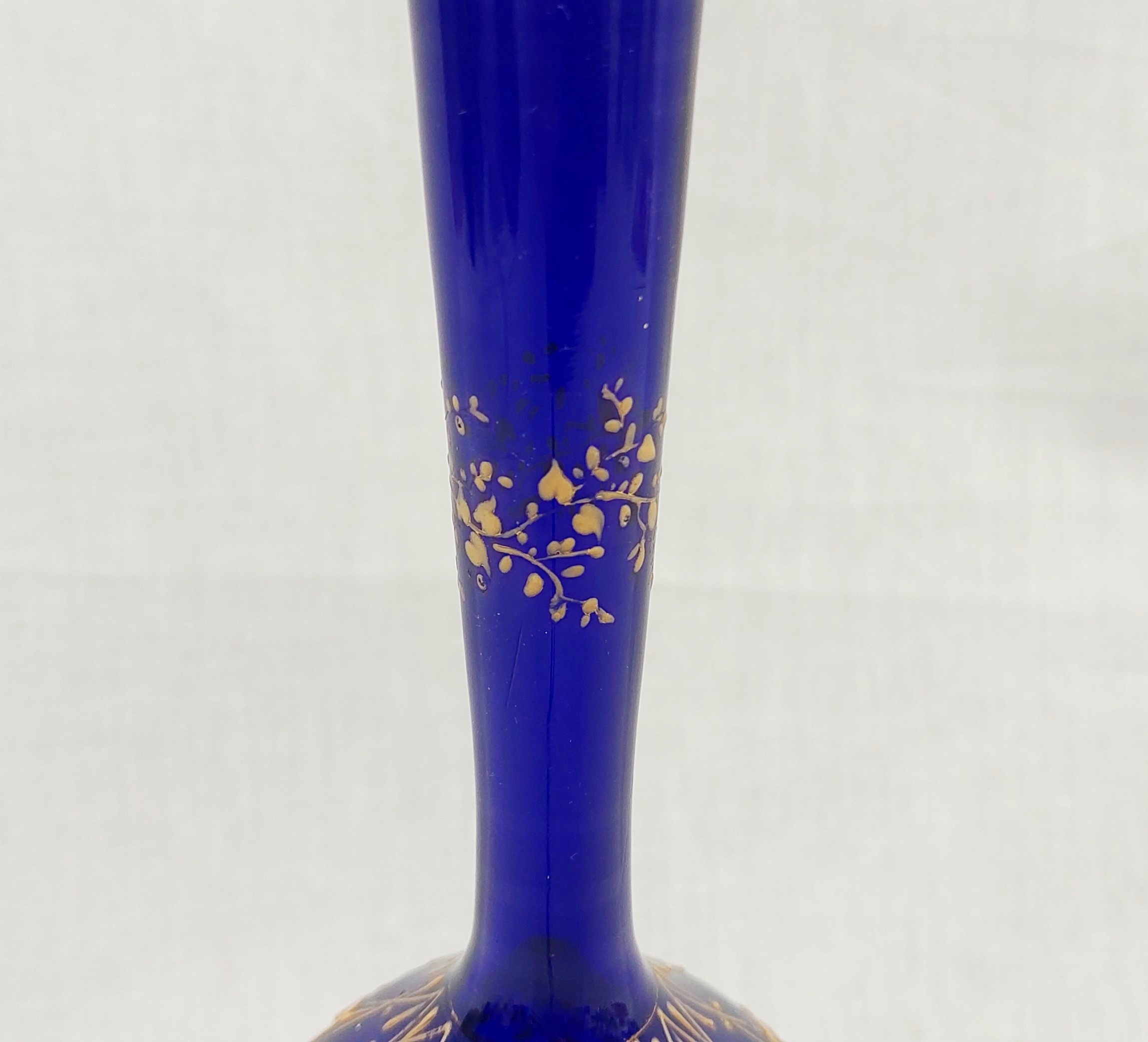 Victorian Bristol Blue Enamelled Glass Ovoid Vase - Image 4