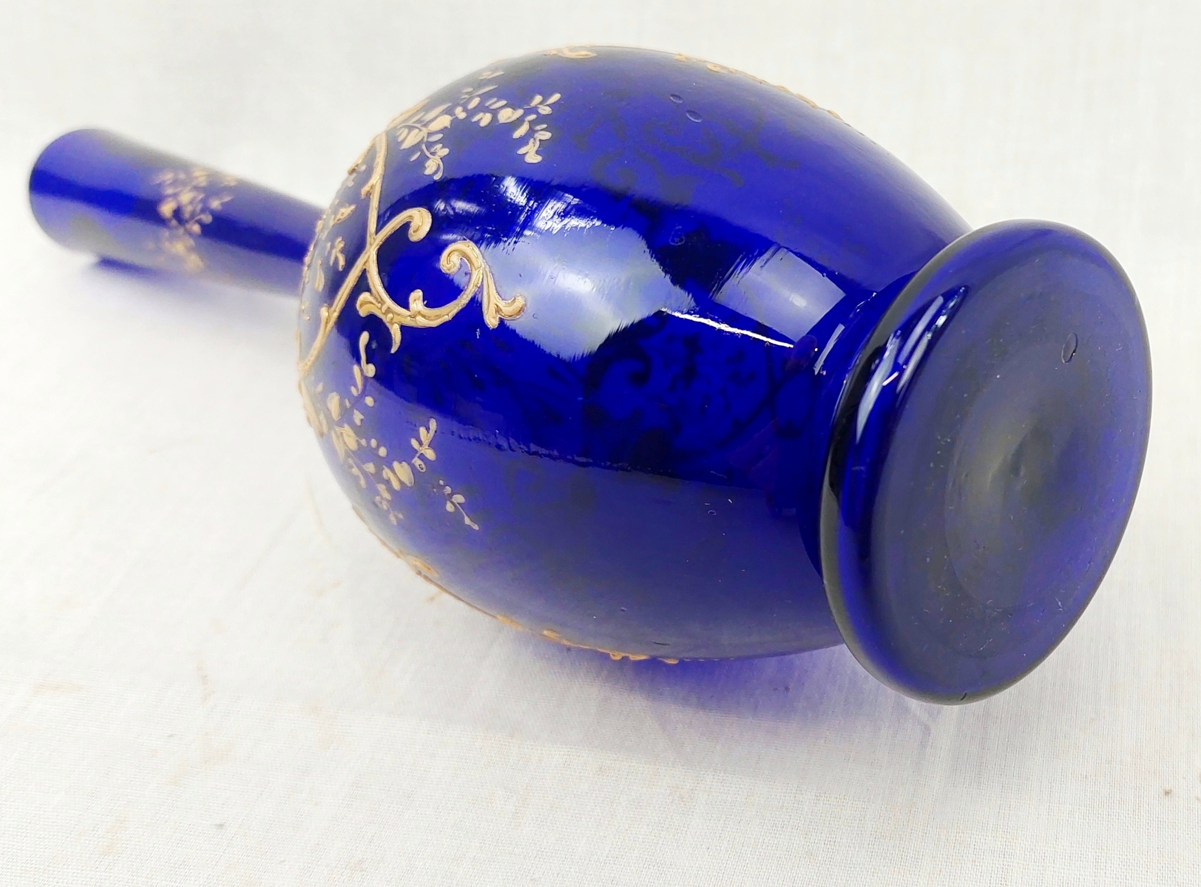 Victorian Bristol Blue Enamelled Glass Ovoid Vase - Image 6