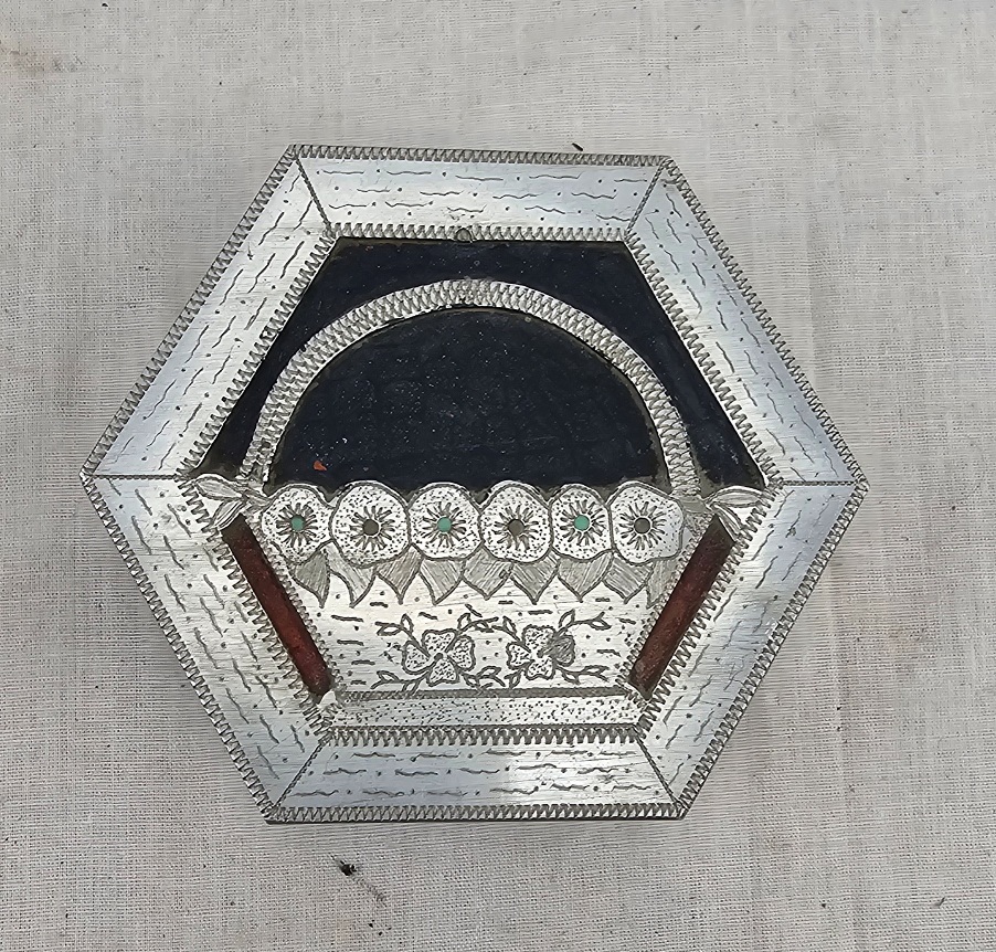 WW2 Aluminium Trinket Basket Of Flowers #2